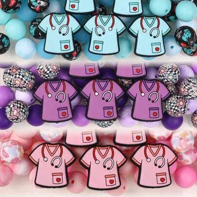 12Pcs Exquisite Nurse Wear Silicone Beads- Silicone Focal Beads, Beads For Jewelry Making, Fashion Design, Perfect For DIY Phone Charms, Lanyards, Bead Pen Bracelets Accessories, Holiday Party Decorations And Other Handmade Craft Supplies - Ideal Gift