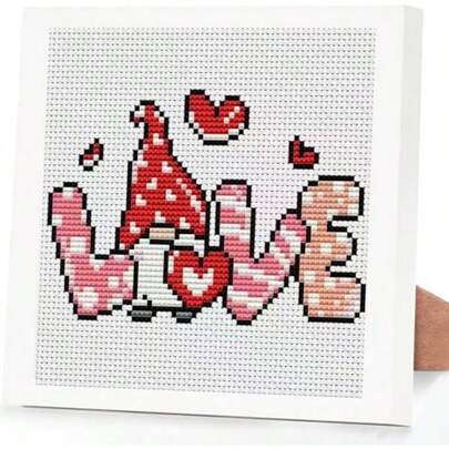Gnome Cross Stitch Kits For Adults, Love Stamped Cross Stitch Embroidery Kit For Beginners With Framed, Partial CT Cross-Stitch Arts And Crafts For Adults 6.7x6.7inch