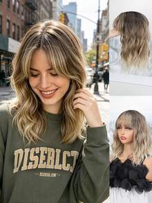 Elegant Gradient Gold With Dark Roots Synthetic Hair Topper, Water Wave Texture, Seamless Invisible Hairpiece, Easily Adds Volume, Easy Care For Daily Wear, Suitable For Thinning Hair - 彩色 - 查看 2