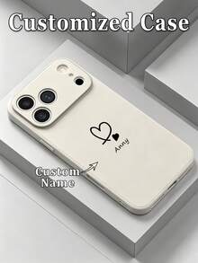 1pc Customizable Valentine's Day/Anniversary Name, Heart Line Design, Personalized Thin Phone Case Cover, Compatible With Samsung A32/A52 And Apple 17ProMax/16ProMax 15 14 13 12 11 XR, Clear, Fashionable, Minimalist, Personalized, Unique, Gift For Girlfriend, Gift For Boyfriend - White - View 1