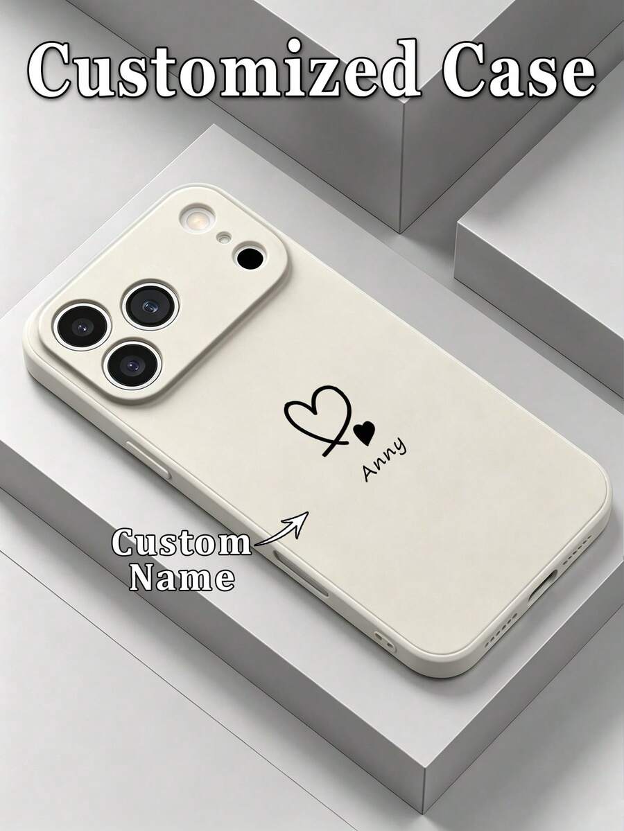1pc Customizable Valentine's Day/Anniversary Name, Heart Line Design, Personalized Thin Phone Case Cover, Compatible With Samsung A32/A52 And Apple 17ProMax/16ProMax 15 14 13 12 11 XR, Clear, Fashionable, Minimalist, Personalized, Unique, Gift For Girlfriend, Gift For Boyfriend - White - View 1