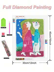 Diamond Painting Set - Little Girl And Kitten Walking Scene, Round Acrylic Diamonds, Home Wall Decor Frameless Arts And Crafts Set, Surprise Gift - View 4