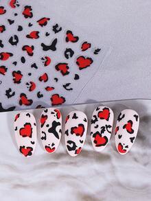 2 Peças Adesivos de Unha 3D Coração Vermelho Estampa de Leopardo, Padrão de Coração com Manchas de Leopardo Preto, Decalques de Unha Autoadesivos, Decoração de Arte de Unha Gótica Doce Selvagem Y2K Legal, Adequado para Suprimentos de Unha DIY de Outono - Multicolorido - Visão 5