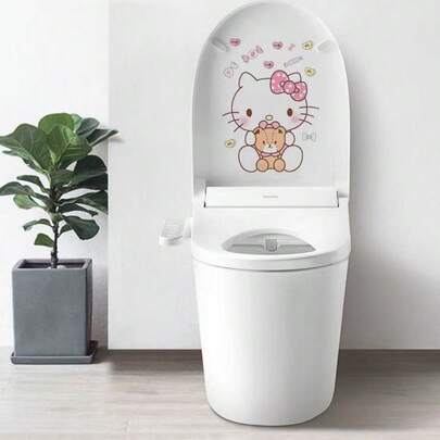 Sanrio Hello Kitty Toilet Seat Sticker 3-Piece Set, Waterproof Removable Bathroom Decor Decals, Cute Cartoon Pink Bow Bear Wall Stickers, Self-Adhesive Toilet Lid Decor, Kawaii Bathroom Renovation Home Decor, Back To School, Valentine's Day, Carnival, Birthday Celebration Gift For Girls (Random Style)