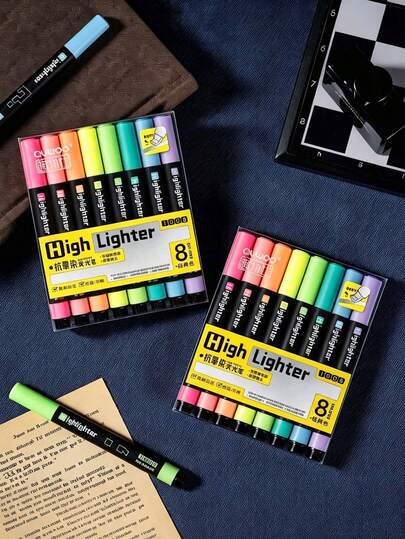1/8 piezas Resaltadores fluorescentes con punta de cincel anti-sangrado, bolígrafos marcadores de colores brillantes clásicos para notas de estudiantes y diario de viñetas, útiles de oficina, papelería de aprendizaje, regalo de vuelta a la escuela para amigos
