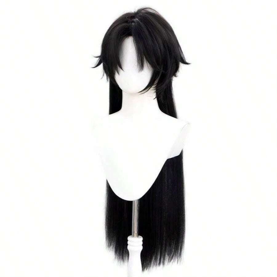 Xie Yuchen Cosplay 假髮-黑色翻層式動漫髮型,附仿真頭皮,耐熱 29 吋角色扮演假髮,附髮帽,適合日常配戴與展演會 - 黑色 - 查看 1