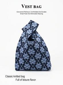 1件裝 藍色針織鉤編 透氣輕量可折疊便攜 開口休閒度假女款手提包/腕包，適合女孩與女性，日常、假期、上學通勤，四季適用 - 藍色 - 查看 7