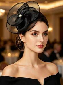 1pc Women's Floral Kentucky Derby Fascinator Hat, Tea Party Mesh & Feather Hair Clip, Wedding Cocktail Party Headpiece - Multicolor - View 16