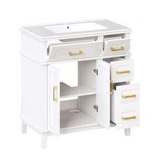 Bathroom Cabinet With Ceramic Washbasin, Modern Bathroom Furniture, Drawer Cabinet With Ample Storage & Soft-Close Function, Bathroom Cabinet With Overflow Protection - White - View 10