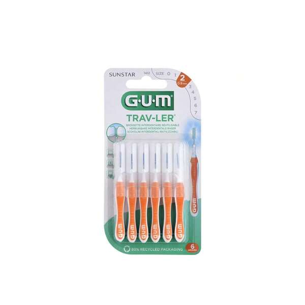 GUM Trav-Ler Escovilhão Interdentário Reutilizável ISO 2 x6 - Limpeza entre dentes, Escova compacta