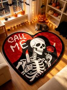 1 pieza Alfombra decorativa con forma de corazón de calavera de Halloween, Alfombra decorativa, Alfombra para sala de estar, Alfombra de otoño/invierno, Alfombra gruesa, Alfombra grande para sala de estar, Alfombra para dormitorio, Decoración del hogar para sala de estar, Alfombra para exteriores, Alfombra lavable - Multicolor - Ver 3