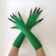 4pcs Set - 2 Pairs Halloween Long Fingernail Gloves, Ghost Claw Gloves, Long Performance Props, Black And Red Claw Gloves Sleeves - View 4