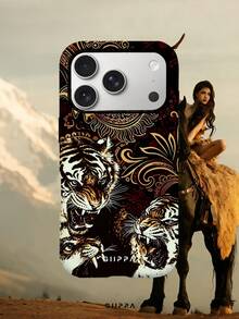 GIIPPA 1pc Black Base With Red Floral Texture And Tiger Pattern Design, Phone 17 Pro Max Phone Case, Compatible With Phone 16 Pro Max, 15 Pro Max, 14 Pro Max, Korean Style High-End Fashion Fun Phone Case, Compatible With 11/12/13/14/15/16 Pro Max Plus, Elegant Design Suitable For Men And Women, Perfect Gift For Girlfriend On Christmas, Valentine's Day, Easter, Wedding Season And Birthday! - Black - View 8