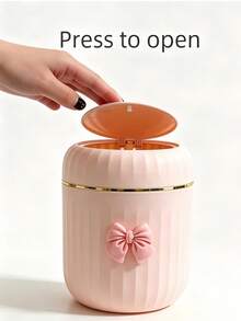 Mini Office Trash Can With Lid And Decorative Bow, Plastic Rotating Lid, Non-Electric Cylindrical Design, Suitable For Home, Office, Kitchen, Bedroom Vanity And Daily Use, Fashionable Portable Express Trash Can, With Lid And Bow Decoration, Mini Desk Trash Can, With Lid Home Trash Can, Suitable For Office, Living Room Or Office Storage, Home Office And Drawer Organization - Multicolor - View 9