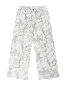 Y2K Street Style Men's Vintage Washed Light Gray Floral Pattern Loose Oversized Wide Leg Denim Jeans Casual Pants - White - View 6