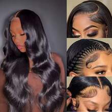 Uveous Wear Go Wigs Body Wave Hair Pre Cut 13*4 HD Lace Closure Short Bob Glueless Wig, 100% Real Human Hair Wigs Natural Hairline Remy Pre Plucked Bleached Knots With Baby Hair Black Color - Natural Black - 查看 4