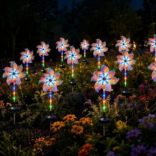 1pc Solar Powered Windmill Lawn Light, 360° Rotatable RGB Full Body Glowing LED Light, Wind Driven Automatic Solar Charging, Dreamy Landscape Decoration Gift, Suitable For Yard Decoration Enthusiasts, Garden Yard Holiday Event Christmas Decoration Atmosphere Light