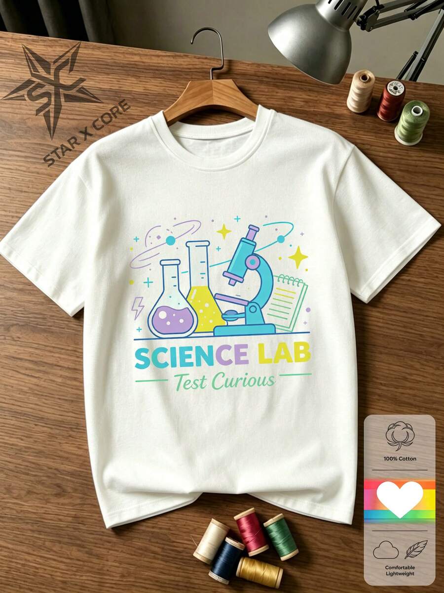 SCIENCE LAB Fun Lab Print Cotton Short Sleeve T-Shirt Science Lover Style Chemistry Gift - 白色 - 查看 1