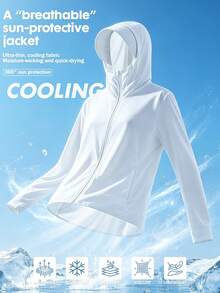 HIBATH Men's Long Sleeve Cooling UV Protection Sun Hoodie Jacket, Lightweight Full-Zip Outdoor Cover-Up With Extended Arm Coverage, Quick-Dry Breathable Moisture-Wicking Performance Top For Fishing, Hiking, Golf, Beach And Summer Travel(White) - White - View 5