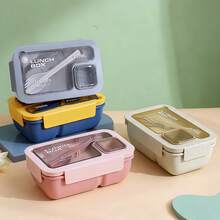 1pc Adult Lunch Box With Utensils, Leak-Proof Bento Box With Compartments, Sauce Container, Fruit And Snack Box, Reusable Fork And Spoon Set, Suitable For Office, School, Outdoor Picnic, Back To School, Kitchen Accessories - Multicolor - View 10