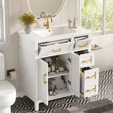 Bathroom Cabinet With Ceramic Washbasin, Modern Bathroom Furniture, Drawer Cabinet With Ample Storage & Soft-Close Function, Bathroom Cabinet With Overflow Protection - White - View 2