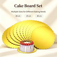 8Pcs Gold Scalloped Edge Round Cake Boards, Thick Sturdy Cake Base Cardboard Circles, Waterproof Oilproof Cake Tray Stand For Birthday Wedding Party Anniversary Baking Dessert Display - Gold - View 2