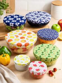 5pcs Reusable Bowl Covers, 5 Sizes, Elastic Fabric, Kitchen Storage Container Lids, Suitable For Fruit, Food, Leftover Dough, Bread Fermentation (Fashionable Style) - Multicolor - View 3