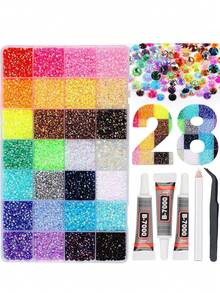 Jelly Resin Rhinestones With Tweezers, 15/24/28/32/40 Grid Mixed Color Crystal Rhinestone Decoration Set, Colorful DIY Rhinestones, Party Accessories, Handmade Crystals, Suitable For DIY Crafts, Clothing, Cups, Shoes, Fabrics, Etc. - A - View 13