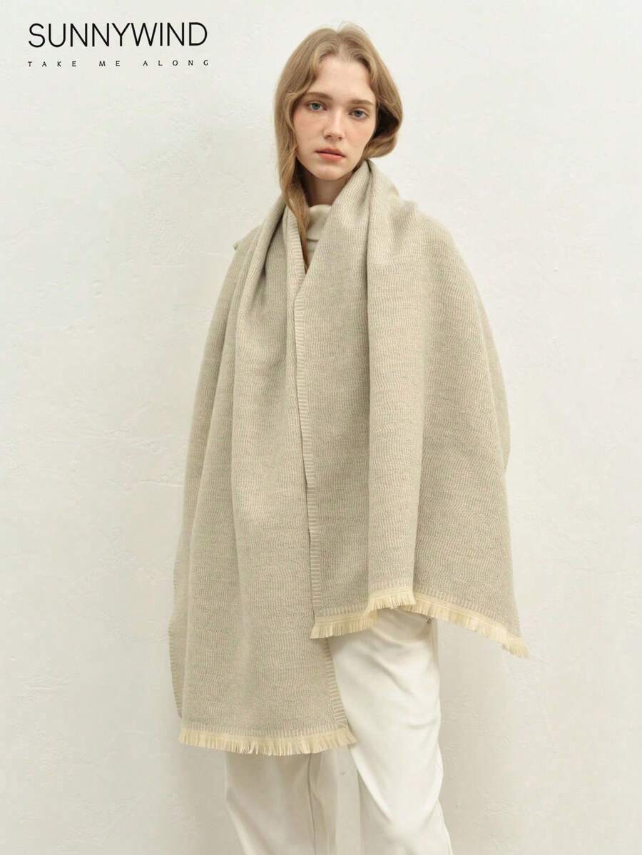 1pc Women's Solid Color Polyester Commuter Fashion Versatile Scarf For Daily Use - Beige - View 1