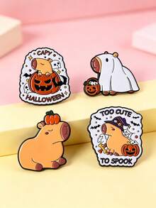 4pcs/Set Cute Halloween Capybara Pattern Brooches, Fun Metal Enamel Pins, Creative Backpack Decorative Lapel Pins, Halloween Gifts - Multicolor - View 4