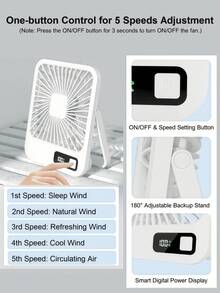1PC 5-Speed 180° Foldable Desk Fan, Desktop & Hanging Dual Use, Quiet USB Rechargeable, Multi-Angle Airflow For Home, Office & Outdoor - 彩色 - 查看 4