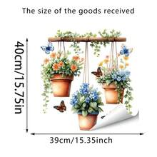 1PC Fresh Plant Natural Wall Decal, Colorful Potted Plant With Hanging Vines And Flying Insect Graphics, Peel And Stick Removable Mural Suitable For Entryway, Hallway And Window, Farmhouse Style - Multicolor - View 10