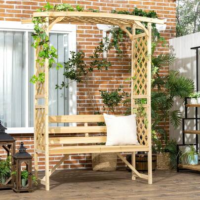 Patio Garden Bench For 2 Person For Vines/Climbing Plant, Natural