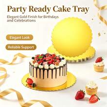 8Pcs Gold Scalloped Edge Round Cake Boards, Thick Sturdy Cake Base Cardboard Circles, Waterproof Oilproof Cake Tray Stand For Birthday Wedding Party Anniversary Baking Dessert Display - Gold - View 3
