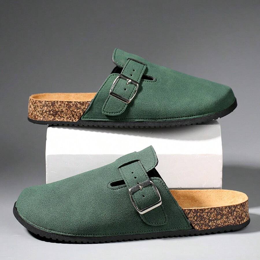 Men's Soft Cork Sole Comfortable Slip-On Casual Mule Slippers, Suitable For All Seasons, Commuting, Home, Office, Travel, Beach, Vacation Wear (Slight Color Difference) - Green - View 1