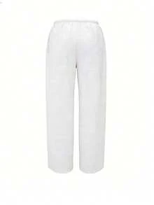 Women's 7/8 Length Wide Leg Pants, Summer New Elastic Waist Drawstring Breathable Slouchy Loose Casual Pants, Suitable For Daily Wear - White - View 4