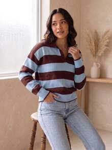 Women Sweaters - Brown/Baby Blue - View 5