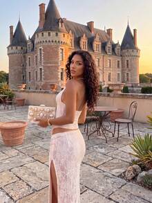 Elegantes lässiges charmantes romantisches Date Party Spitzenstoff Zweiteiler Set Damenbekleidung, elegantes Damen Set, Partykleider, Sommerurlaub Outfits, Urlaubsoutfits für Frauen - Weiss - Übersicht 4