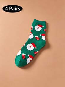 4 paia di calze a metà polpaccio da donna con motivi natalizi a cartoni animati, calze a metà polpaccio da donna a tema natalizio autunno/inverno con Babbo Natale & omino di pan di zenzero, calze regalo per le vacanze per studenti - Multicolore - Visualizzare 12
