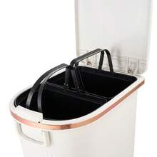 2-Tier Rolling Kitchen Waste Bin With Separate Dry & Wet Compartments – Space-Saving Slim Design, Easy-Glide Wheels, Includes 2 Removable Plastic Inner Buckets For Organized Recycling And Daily Waste Sorting - White - View 9