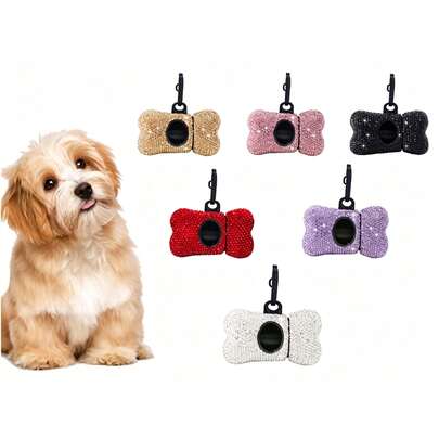1pc Shiny Rhinestone Dog Poop Bag Dispenser, Dog Bone Shape, Cat And Dog Supplies, Dog Poop Bag Holder, Pet Supplies Trash Bag Dispenser, Outdoor Dog Walking Accessories, Gift For Dogs, Puppy, Christmas