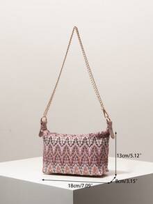 (Random Pattern)Shoulder Bag, Floral Pop, Metal Chain, Boho, Travel Essential, Cruise Essential, Elegant Women's Purse, Gifts For Women - Multicolor - View 7