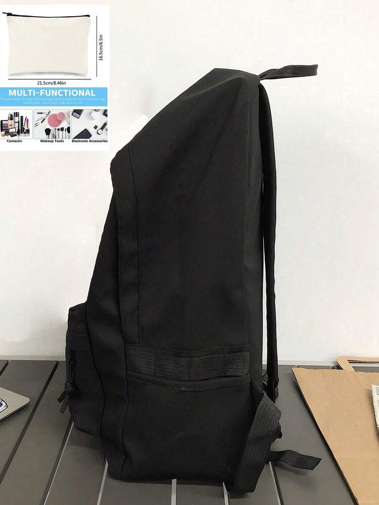 حقيبة ظهر بسيطة وكاجوال بلون موحد، حقيبة ظهر متعددة الوظائف بأسلوب جامعي للجنسين، حقيبة ظهر سفر من النايلون، مناسبة للفتيات والنساء. - متعدد الألوان - مشاهدة 6