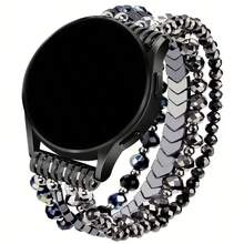 1pc Handmade Beaded Bracelet Compatible With Samsung Galaxy Watch9/8/7/6/5/4 40/44mm Watch Band Compatible With Galaxy Watch7ultra47mm Watch Band For Women And Men, 20mm Handmade Fashion Elastic Beaded Bracelet Watch Band - Dark Grey - View 11