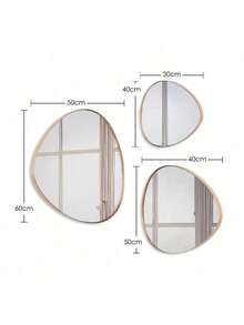 Kit 3 Espelhos Decorativo Organico Borda de Couro Várias Cores Moderno Para Escritorio Sala Quarto Banheiro + Pendurador - Trio Borda Caramelo - Visão 4