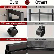 Heavy-Duty Mobile Kitchen Storage Rack With Locking Casters – 4-Tier, 3-Basket Design For Easy Organization In Kitchens, Pantries & Utility Spaces    Sturdy Powder-Coated Steel Frame Supports Daily Use Without Wobbling. Smooth-Rolling Casters Lock Se - Black - View 9