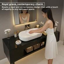 Ceramic Tabletop Wash Basin – Compact Oval Bathroom Sink For Modern Spaces, Smooth White Finish, Space-Saving Design (28 * 14.5 * 6 Inches) – Easy-To-Clean Surface, Rounded Edges, Lightweight Installation-Friendly Shape – Ideal For Small Bathrooms, P - White - View 6