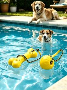1pc Large Durable EVA Floating Dog Training Ball, Minimalist Practical Style, Solid Color Options, Bone-Shaped Floating Dog Toy, Round Ball With Pull Ring, Comes With Leash For Easy Control - Multicolor - View 4