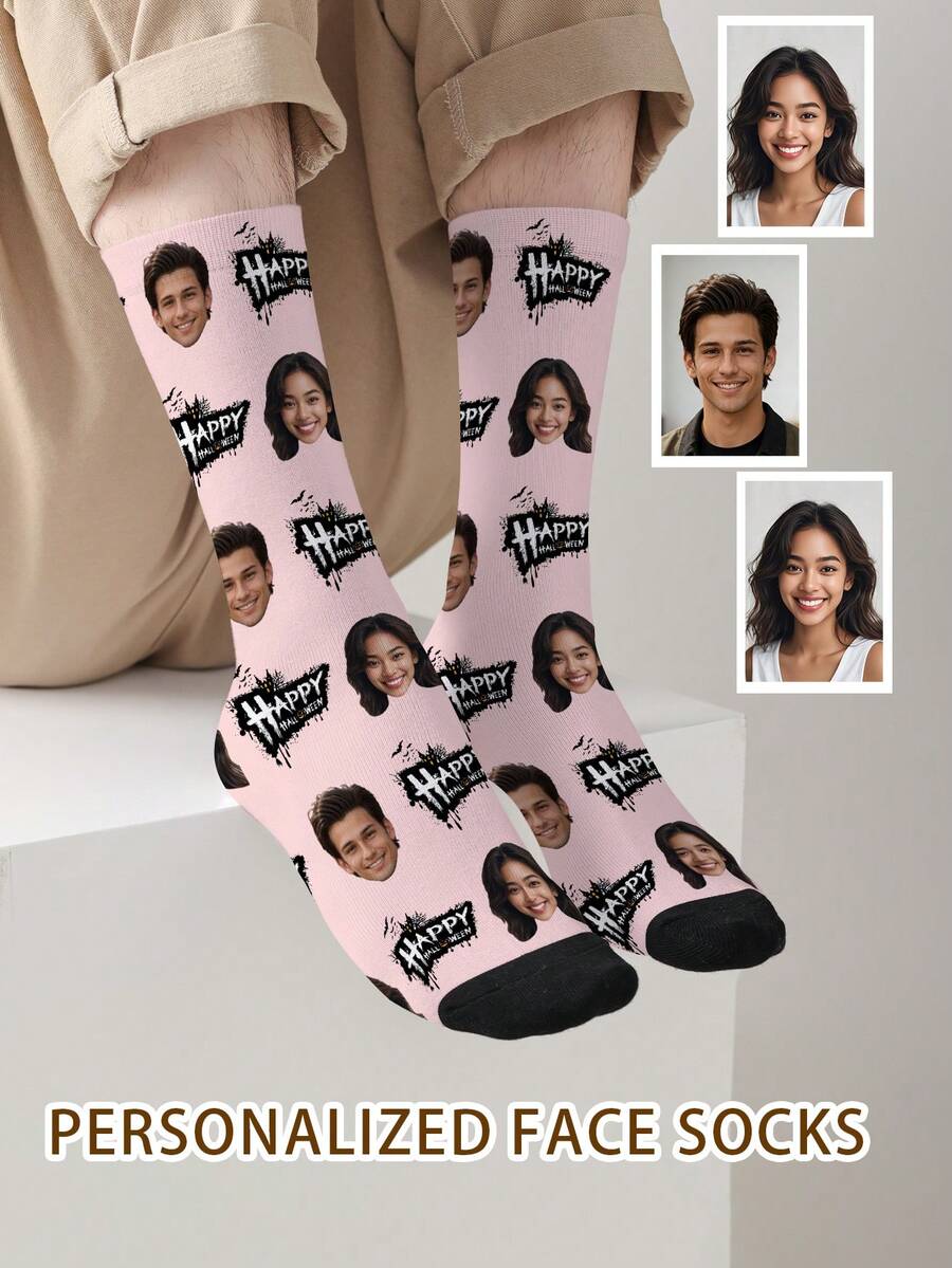 1 Pair Customized Face Pattern Socks, Personalized Photo Socks, Custom Printed Socks, Funny Face Socks, Custom Pattern Socks, Print Any Face Pattern On Socks, Anniversary Gift, Valentine's Day Gift, Unique Birthday Gift, Personalized Collectible