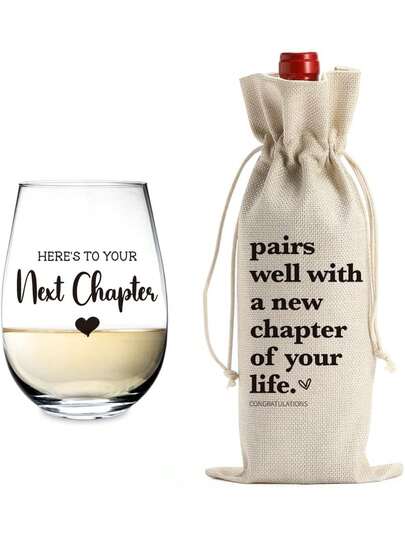 New Chapter Wine Bag Glass Set Farewell Gifts For Coworkers Going Away Gift For Friends New Beginning New Business Owner New Job Gifts For Coworker Boss Teacher Father's Favorite Gift